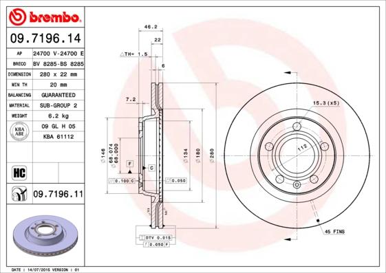 Brembo 09.7196.11 - Brake Disc autospares.lv