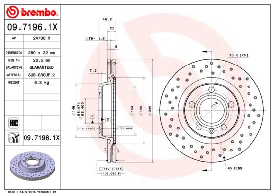 Brembo 09.7196.1X - Brake Disc autospares.lv