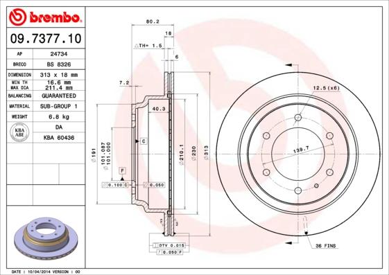 Brembo 09.7377.10 - Brake Disc autospares.lv