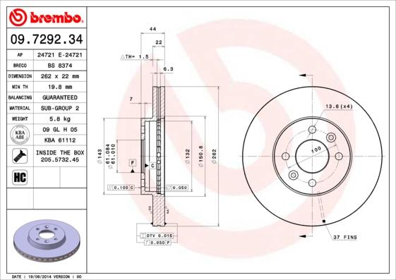 Brembo 09.7292.34 - Brake Disc autospares.lv