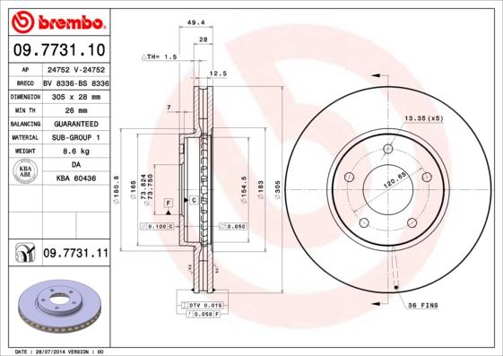 Brembo 09.7731.11 - Brake Disc autospares.lv