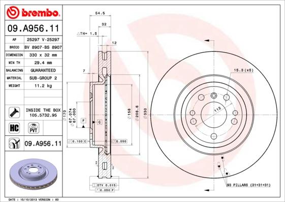 Brembo 09.A956.11 - Brake Disc autospares.lv