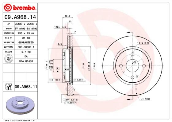 Brembo 09.A968.14 - Brake Disc autospares.lv