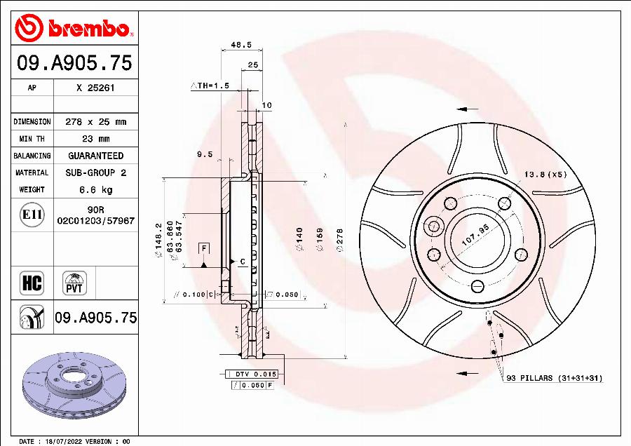 Brembo 09.A905.75 - Brake Disc autospares.lv