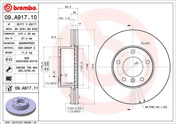 Brembo 09.A917.11 - Brake Disc autospares.lv