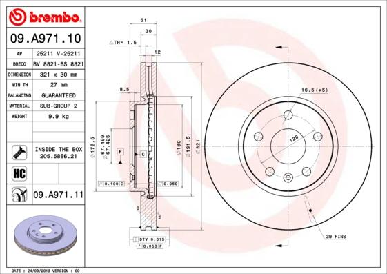 Brembo 09.A971.11 - Brake Disc autospares.lv