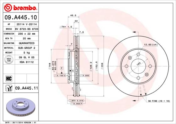 Brembo 09.A445.10 - Brake Disc autospares.lv