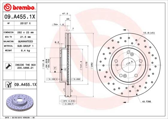 Brembo 09.A455.1X - Brake Disc autospares.lv