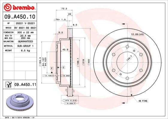 Brembo 09.A450.11 - Brake Disc autospares.lv