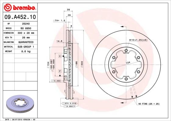 Brembo 09.A452.10 - Brake Disc autospares.lv