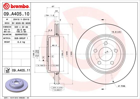 Brembo 09.A405.10 - Brake Disc autospares.lv