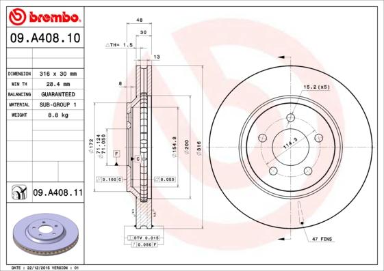 Brembo 09.A408.11 - Brake Disc autospares.lv