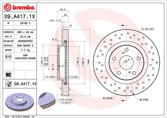 Brembo 09.A417.1X - Brake Disc autospares.lv