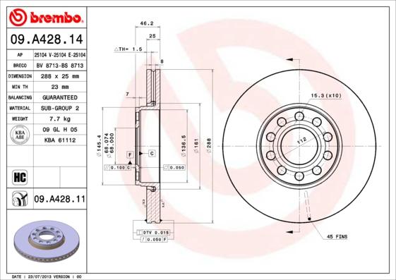 Brembo 09.A428.14 - Brake Disc autospares.lv