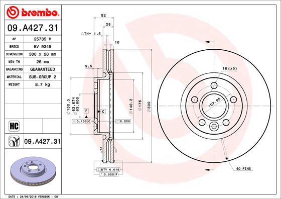 Brembo 09.A427.31 - Brake Disc autospares.lv