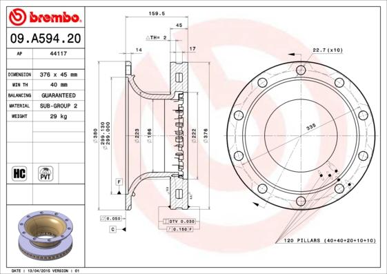 Brembo 09.A594.20 - Brake Disc autospares.lv