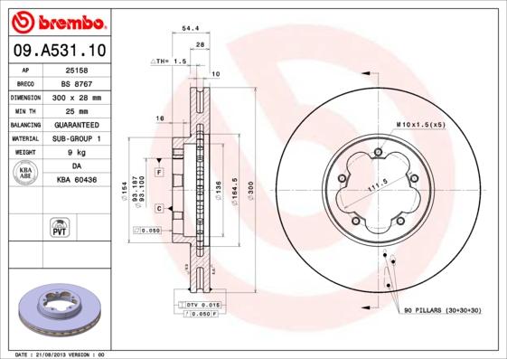 Brembo 09.A531.10 - Brake Disc autospares.lv