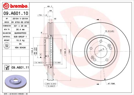 Brembo 09.A601.11 - Brake Disc autospares.lv