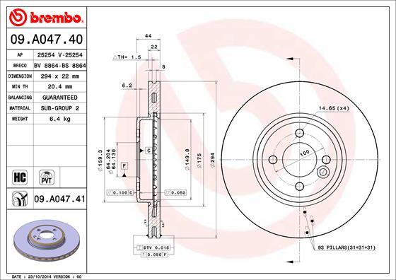Brembo 09.A047.41 - Brake Disc autospares.lv
