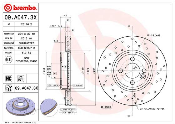 Brembo 09.A047.3X - Brake Disc autospares.lv