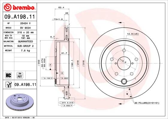 Brembo 09.A198.11 - Brake Disc autospares.lv