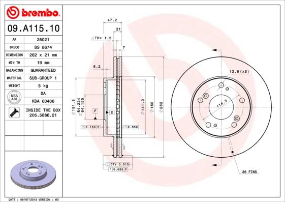 Brembo 09.A115.10 - Brake Disc autospares.lv