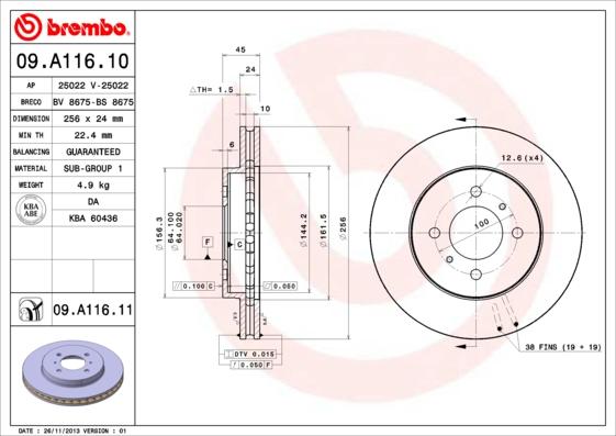 Brembo 09.A116.11 - Brake Disc autospares.lv