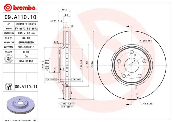 Brembo 09.A110.11 - Brake Disc autospares.lv