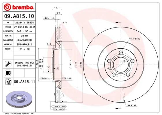 Brembo 09.A815.11 - Brake Disc autospares.lv