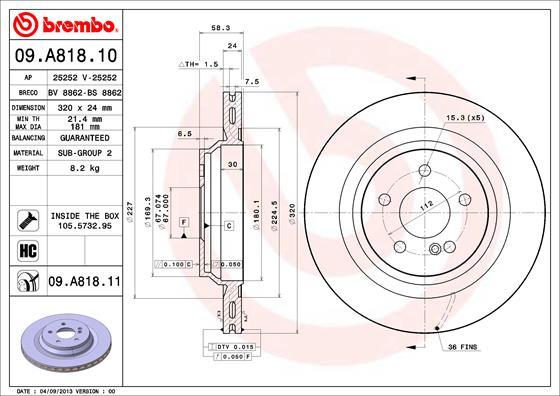 Brembo 09.A818.11 - Brake Disc autospares.lv