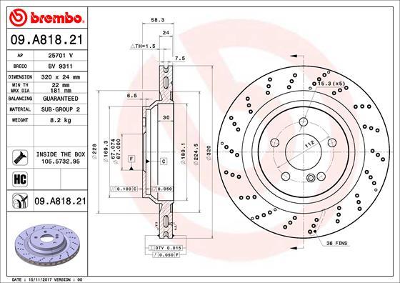 Brembo 09.A818.21 - Brake Disc autospares.lv