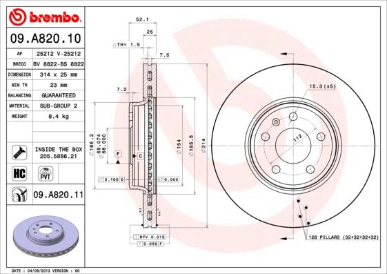 Brembo 09.A820.10 - Brake Disc autospares.lv