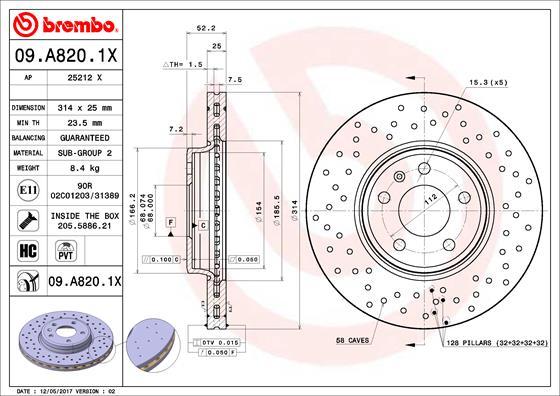 Brembo 09.A820.1X - Brake Disc autospares.lv