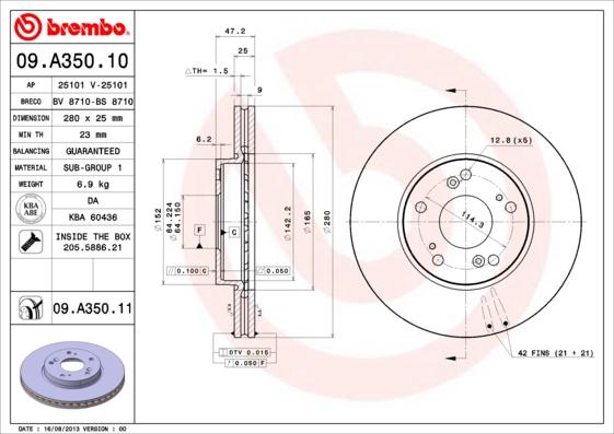 Brembo 09.A350.11 - Brake Disc autospares.lv