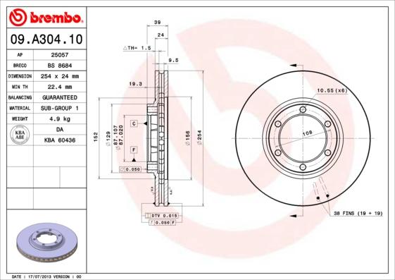 Brembo 09.A304.10 - Brake Disc autospares.lv