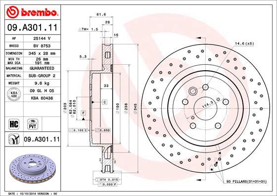 Brembo 09.A301.11 - Brake Disc autospares.lv