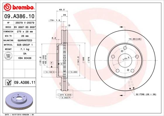 Brembo 09.A386.11 - Brake Disc autospares.lv