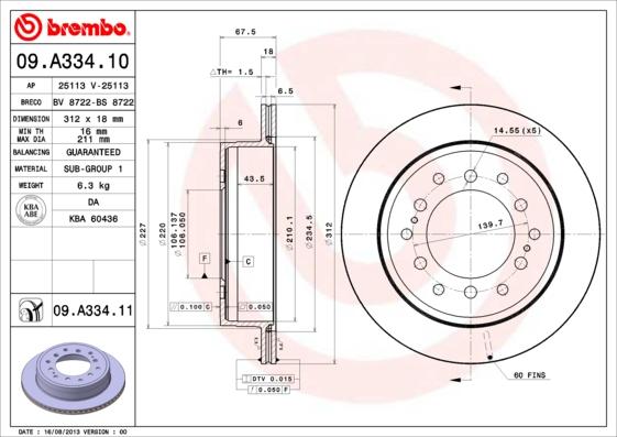 Brembo 09.A334.10 - Brake Disc autospares.lv