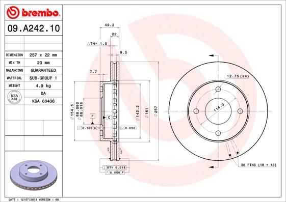 Brembo 09.A242.10 - Brake Disc autospares.lv