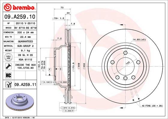 Brembo 09.A259.11 - Brake Disc autospares.lv