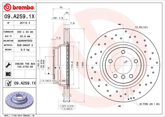 Brembo 09.A259.1X - Brake Disc autospares.lv