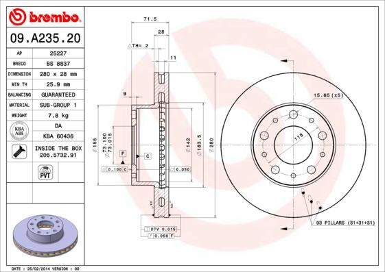 Brembo 09.A235.20 - Brake Disc autospares.lv