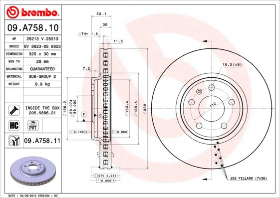 Brembo 09.A758.10 - Brake Disc autospares.lv