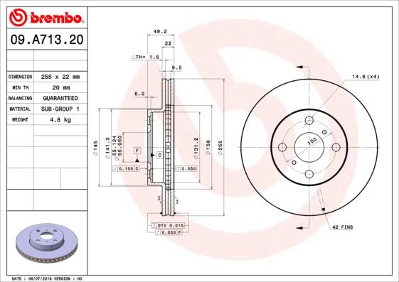 Brembo 09.A713.20 - Brake Disc autospares.lv