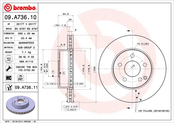 Brembo 09.A736.10 - Brake Disc autospares.lv