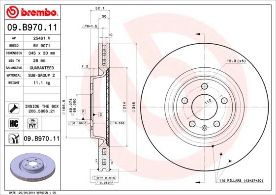 Brembo 09.B970.11 - Brake Disc autospares.lv