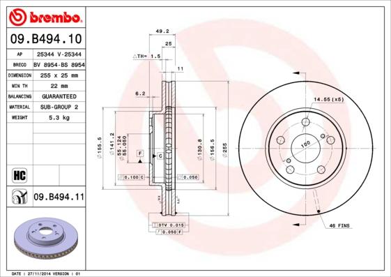Brembo 09.B494.11 - Brake Disc autospares.lv
