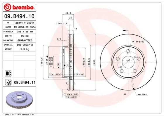 Brembo 09.B494.10 - Brake Disc autospares.lv