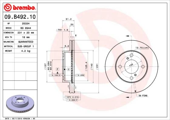 Brembo 09.B492.10 - Brake Disc autospares.lv