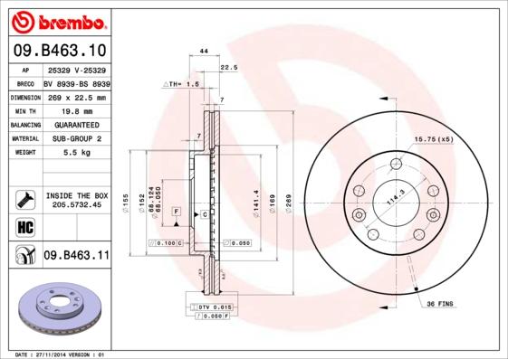 Brembo 09.B463.10 - Brake Disc autospares.lv